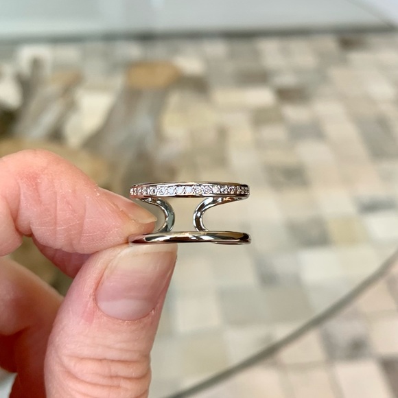 925 Sterling Silver Double Layer Pave Ring - Picture 9 of 12